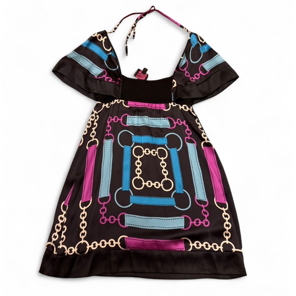 2B Bebe - Chic Black and Purple Dress with fun abstract chain patterns - Picture 3 of 6